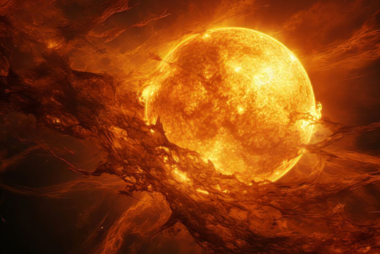 Imagen generada por IA de una tormenta solar