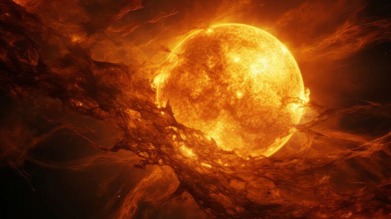 Imagen generada por IA de una tormenta solar
